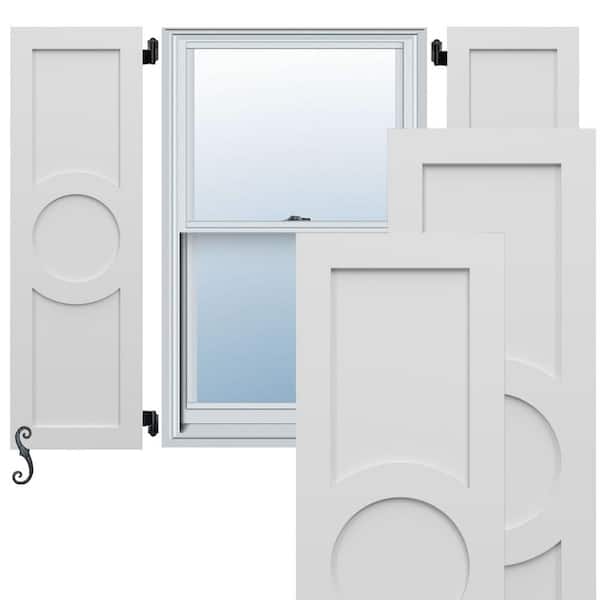 Ekena Millwork EnduraCore Center Circle Arts and Crafts 12 in. W x 53 in. H Raised Panel Composite Shutters Pair in White