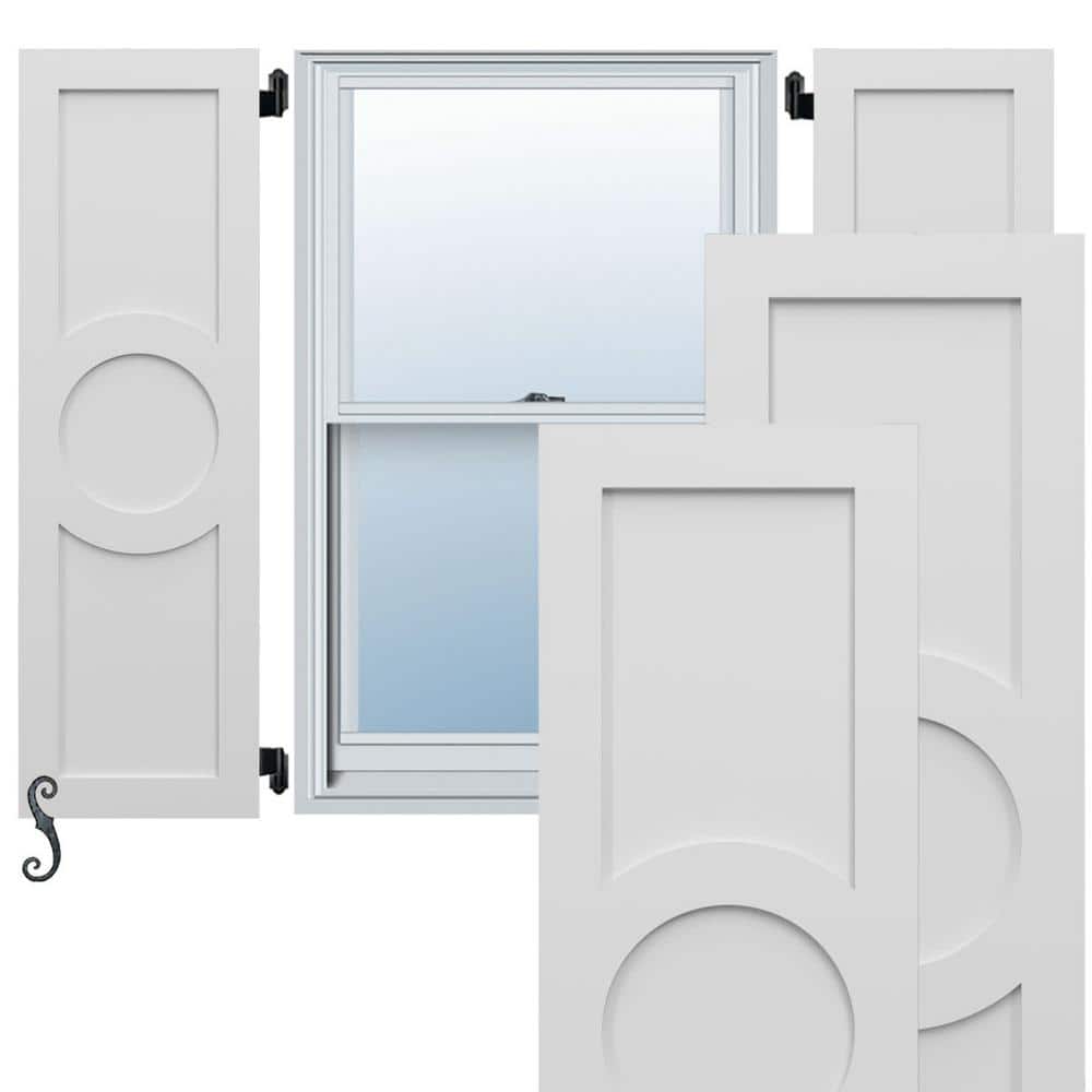 Endura Core Center Circle Arts Crafts 15 in. W x 42 in. H Raised Panel Composite Shutters Pair in White price history on PriceWatchPro