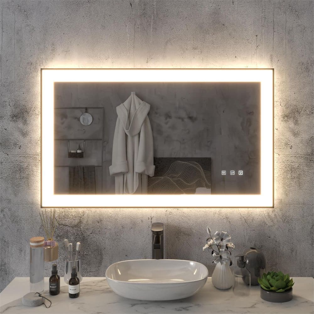 40 in. W x 24 in. H Rectangular Aluminum Framed Light Dimmable Anti-Fog LED Wall Bathroom Vanity Mirror in Black price history on PriceWatchPro