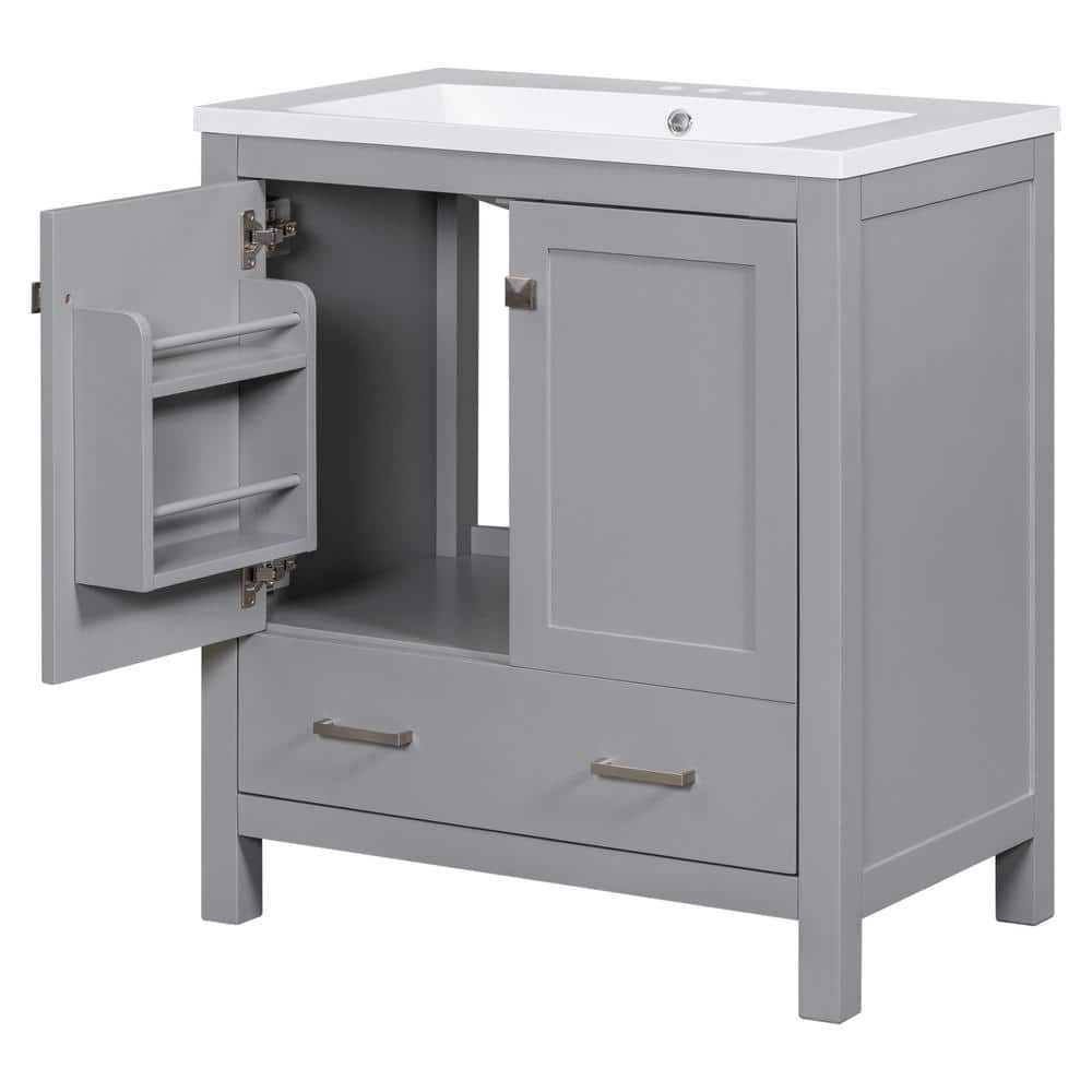 30 in. W x 18 in. D x 34 in. H Gray Wood Linen Cabinet with Bathroom ...