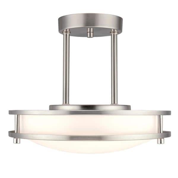 Brushed Nickel LED Semi-Flush Mount Ceiling Fixture with White Glass Shade