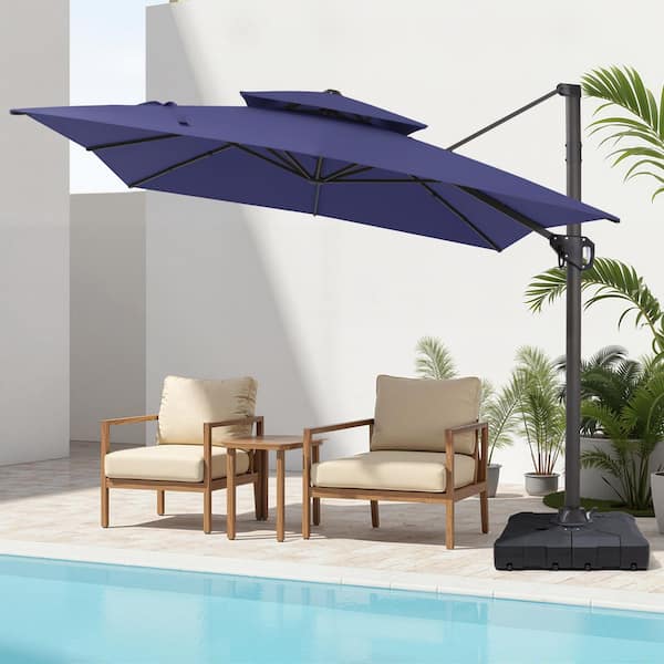 13' cantilever patio umbrella 13x10 ft Aluminum Double Top LED Cantilever Umbrella