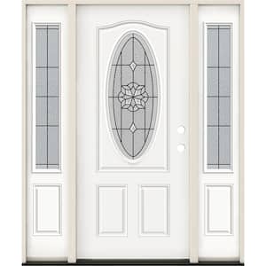 36 in. x 80 in. Left-Hand 3/4 Oval McAlpine Decorative Glass Modern White Steel Prehung Front Door w/Sidelites