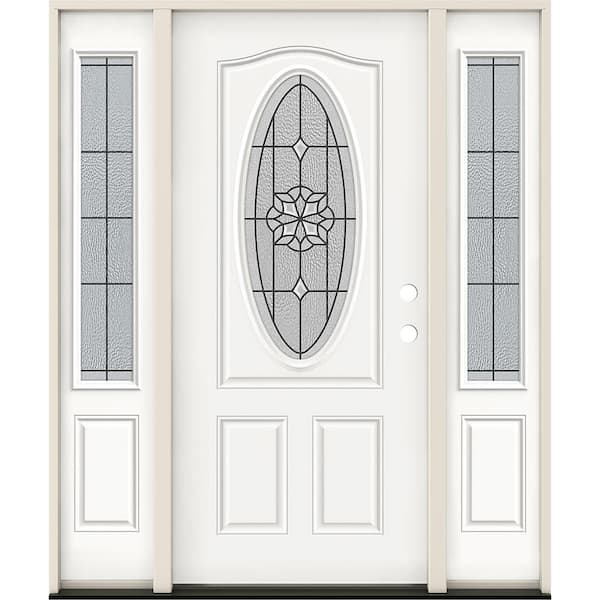 JELD-WEN 36 in. x 80 in. Left-Hand 3/4 Oval McAlpine Decorative Glass Modern White Steel Prehung Front Door w/Sidelites