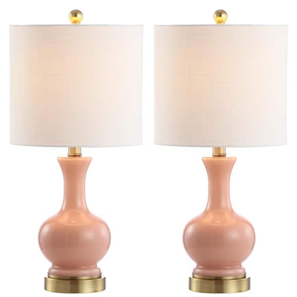 Cox 22 in. Light Coral Metal/Glass LED Table Lamp (Set of 2)