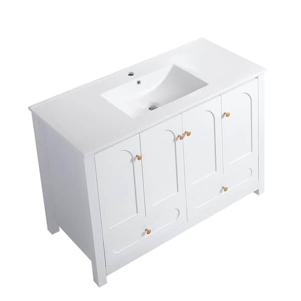 47.64 in. Single Sink Freestanding White Bath Vanity with White Ceramic Top, 4 Soft-Close Doors, 2 Drawer, Unassembled
