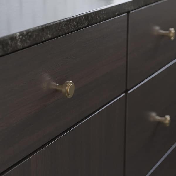(10-Pack) Modern Brace 1-5/32 in. (29 mm) Modern Champagne Bronze Round Cabinet Knobs