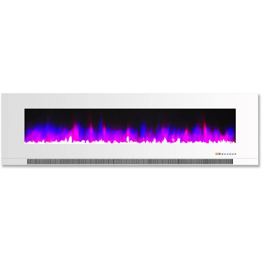 60-Inch White Wall-Mount Electric Fireplace with LED Flames