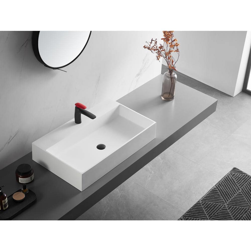 Matte White Solid Surface Rectangular Wall-Mount Bathroom Sink