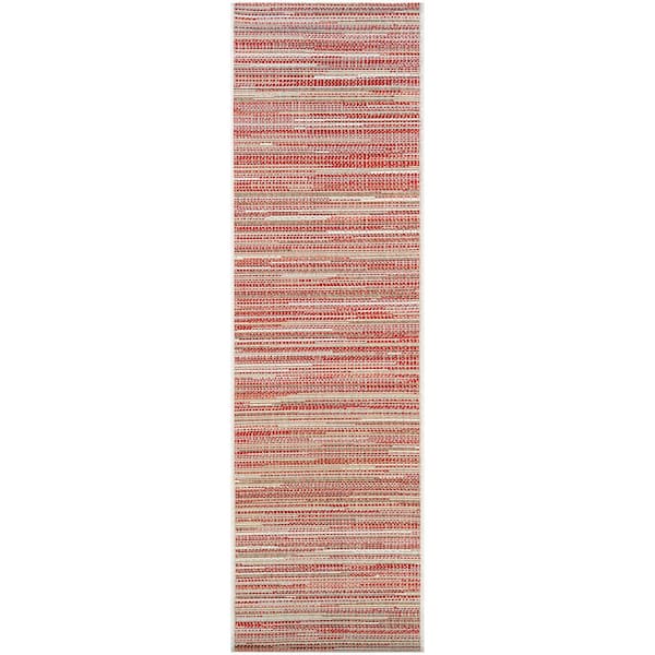 Couristan Monaco Alassio Sand-Maroon-Salmon 2 ft. x 12 ft. Indoor/Outdoor Runner Rug