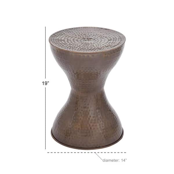 14 in. Bronze Hammered Medium Round Metal End Table with Hourglass Shape