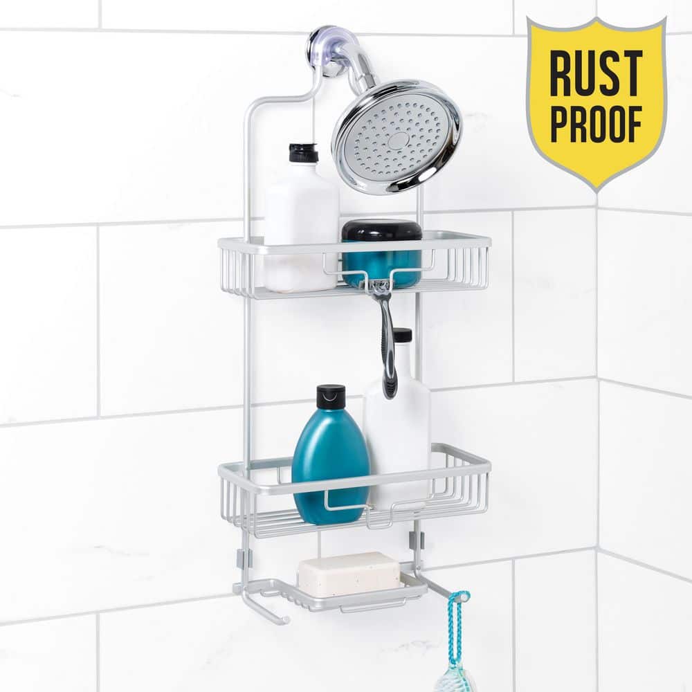 Large Satin Nickel Over-the-Shower Caddy with 2 Shelves