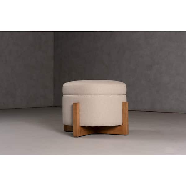 Sada Mid-Century Modern Beige Fabric Round Ottoman