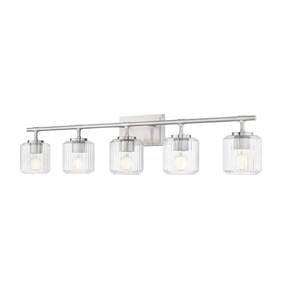 Landon 42 in. 5 Light Brushed Nickel Vanity Light with Clear Ribbed Glass S