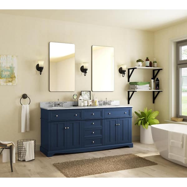 Home Decorators Collection Fremont 72 in. W x 22 in. D x 34 in. H Double  Sink Freestanding Bath Vanity in Navy Blue with Gray Granite Top  TJ-FTV7222BLU - The Home Depot
