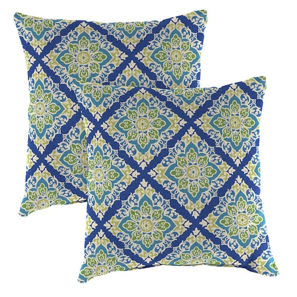 Jordan Manufacturing 20 in. L x 20 in. W x 6 in. T Square Outdoor Throw Pillow in Soprano Lagoon (2-Pack)