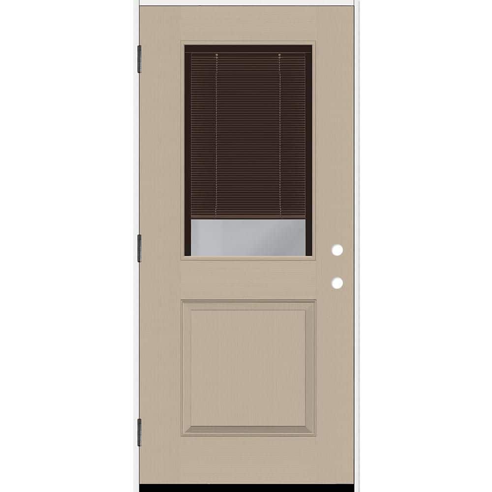 Legacy 36 in. x 80 in. 1/2 Lite Clear Glass Mocha Miniblind RHOS Sandstone Fiberglass Prehung Door w/4-9/16 in. Jamb price history on PriceWatchPro