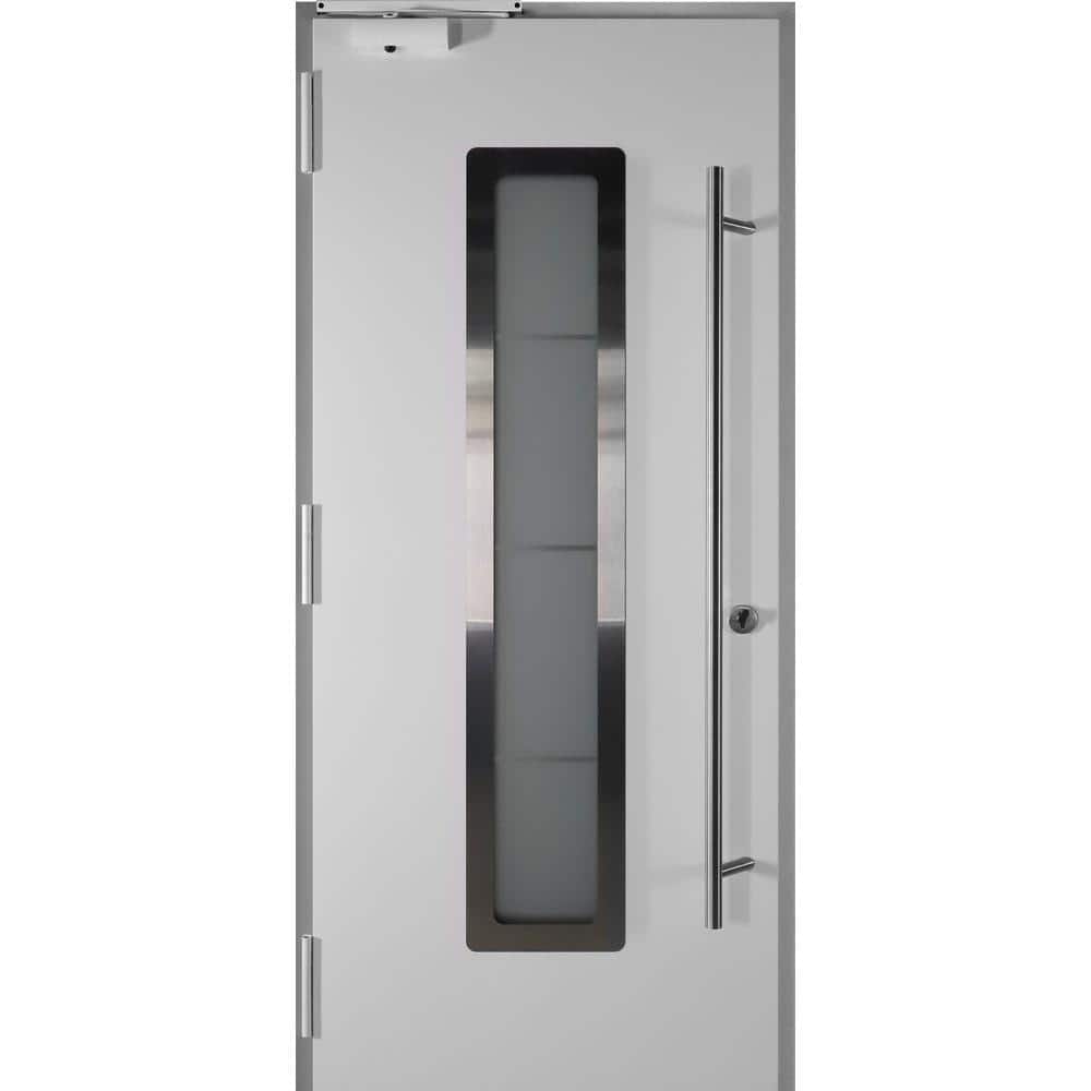 Argos Black Zinc-Galvanized Steel Front Door with Frosted Glass