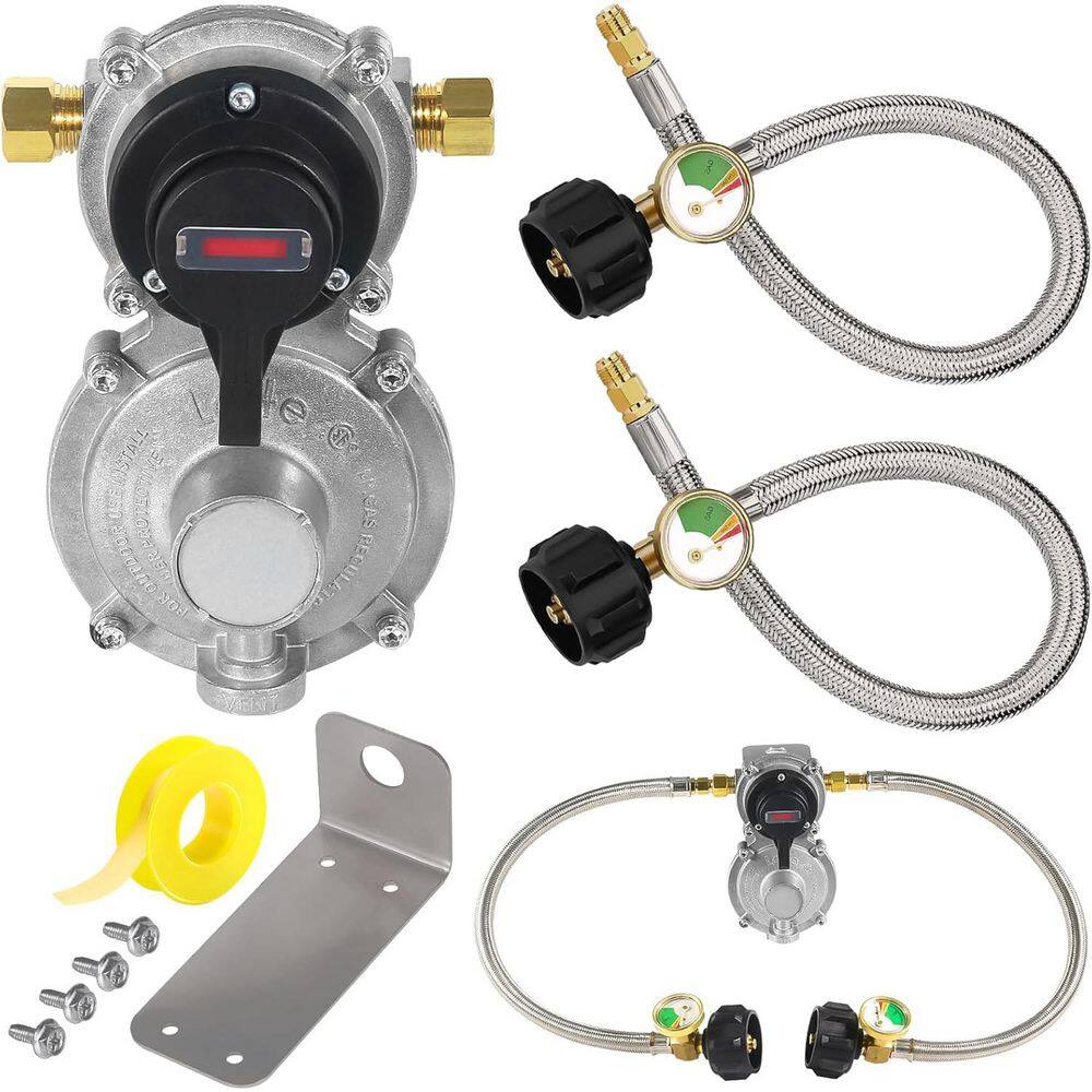 RV Propane Regulator 2-Stage Auto Changeover with Two 12 Stainless Steel Braided Pigtail Hoses and Gauge price history on PriceWatchPro