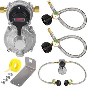 Two-Stage Propane Regulator With Gauge & 5ft Hose - 150,000 BTU/hr, POL Tank Connection, 3/8" Flare Outlet For Grill, Heater, Fire Pit