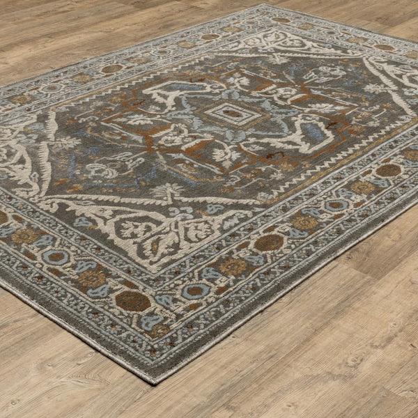 Edgewater Gray/Multi-Colored 7 ft. x 10 ft. Traditional Oriental Medallion Polyester Indoor Area Rug