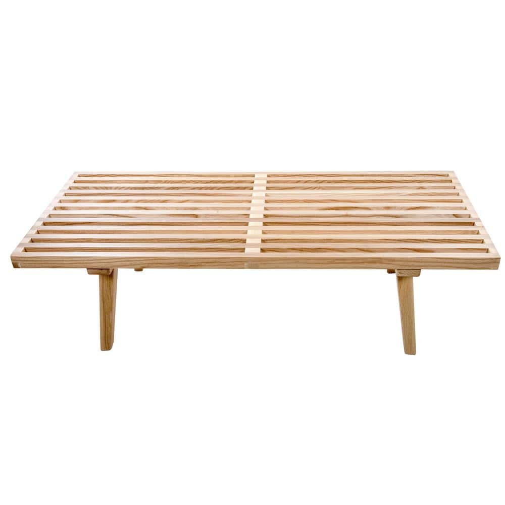 Natural Wood 48" Slatted Bench with Storage