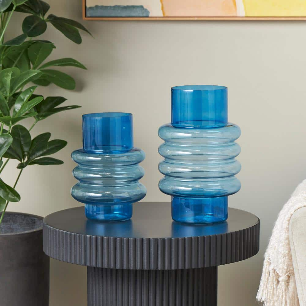 Litton Lane Blue Ombre Bubble Glass Decorative Vase (Set of 2)