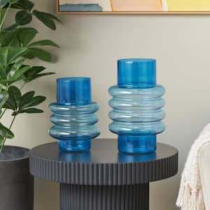 Blue Ombre Bubble Glass Decorative Vase (Set of 2)