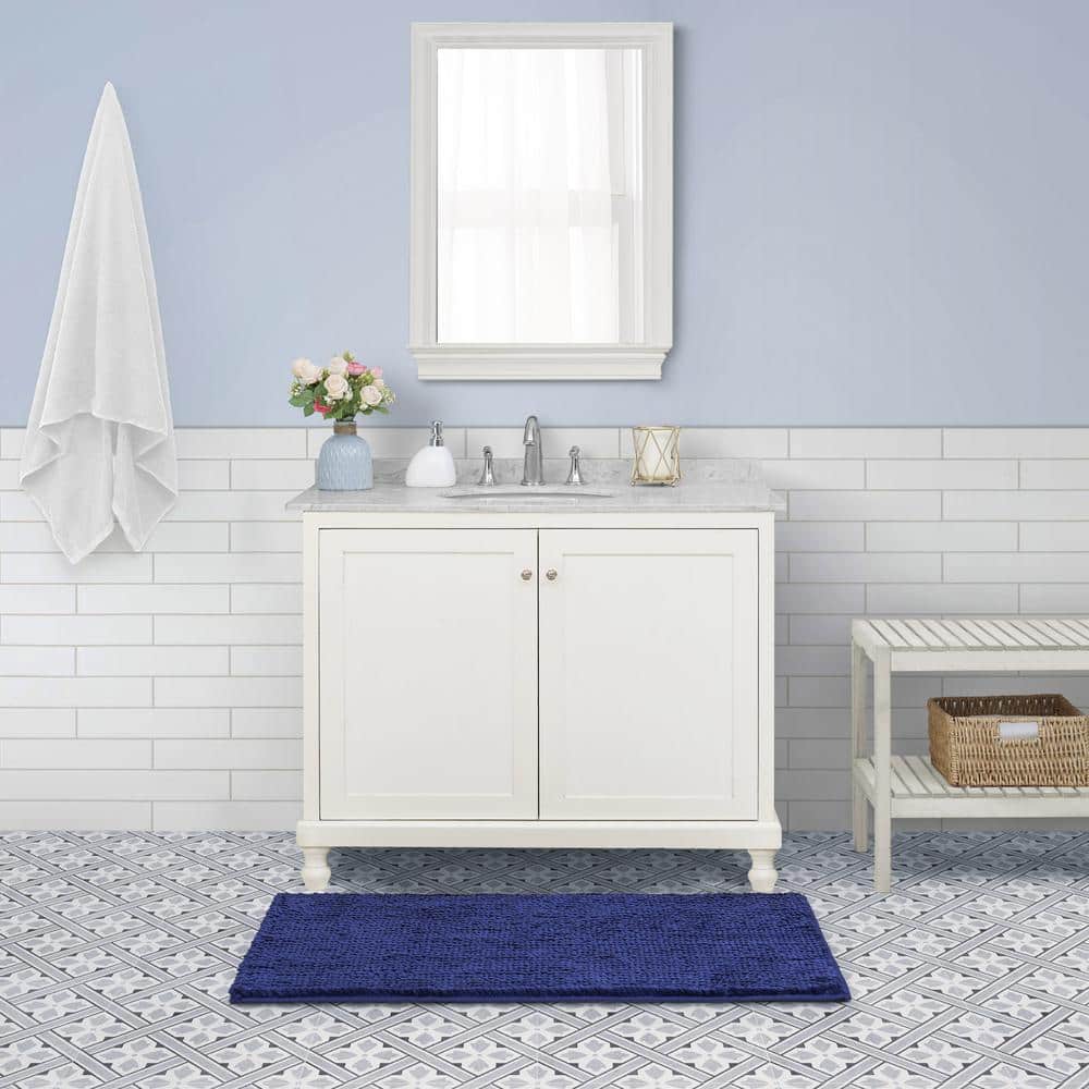 Laura Ashley Navy Blue Chenille Bath Mat Set