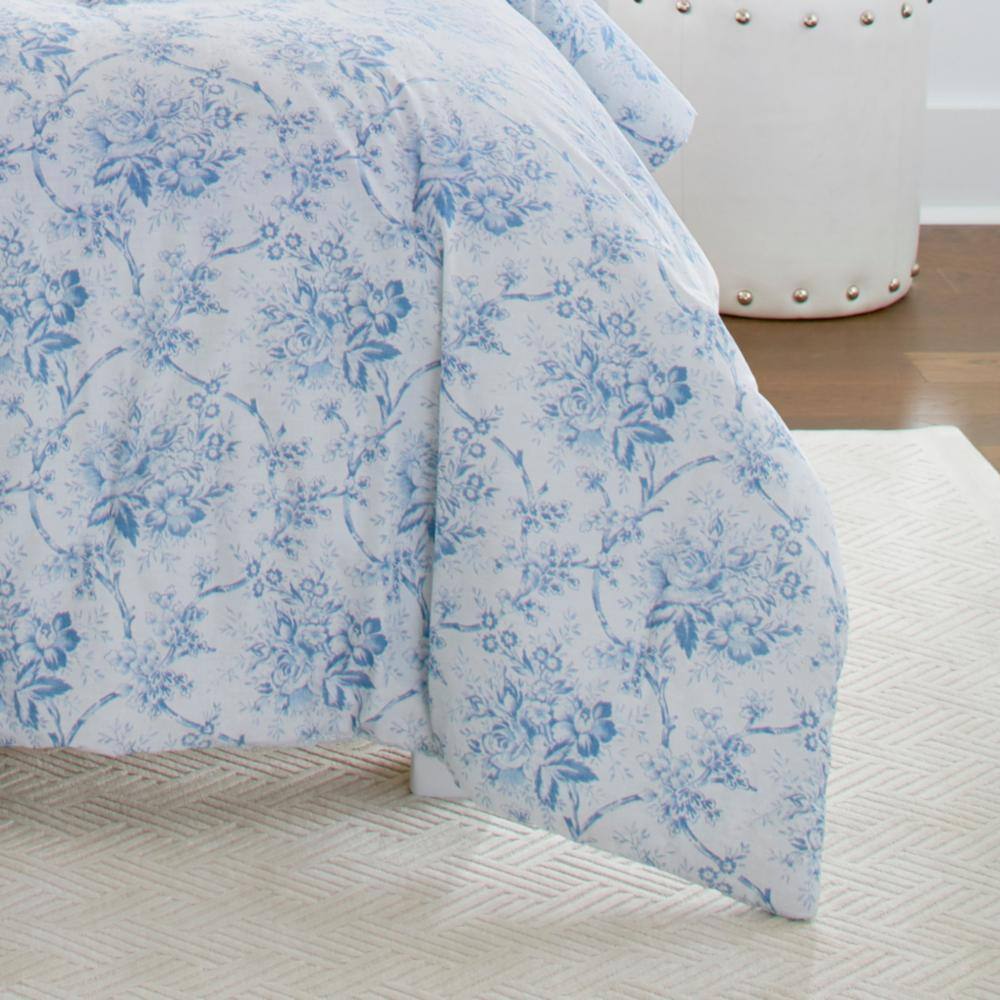 Laura Ashley Nina 7-Piece Blue Botanical Cotton King Comforter Bonus Set - 2