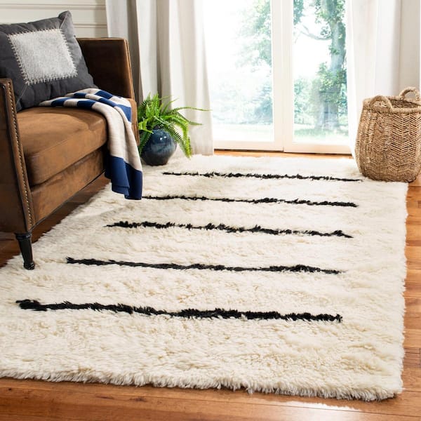 Kenya Ivory/Black 7 ft. x 7 ft. Striped Solid Color Square Area Rug