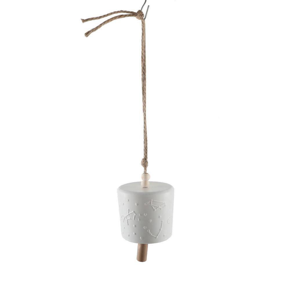 Matte White Ceramic Constellation Hanging Bell with Rope
