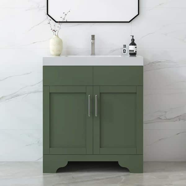 HOMEVY STUDIO Agnea 30 in. W x 21 in. D x 35 in. H Single Sink Freestanding Bath Vanity in Forest Green with White Quartz Top