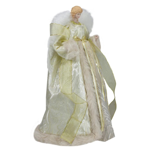 Northlight 18" Lighted White and Gold Angel in A Dress Christmas Tree Topper - Warm White Lights