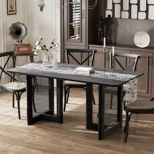 Cinna Black Wood 67 in. Rectangle Double Pedestal Dining Table Seats 6