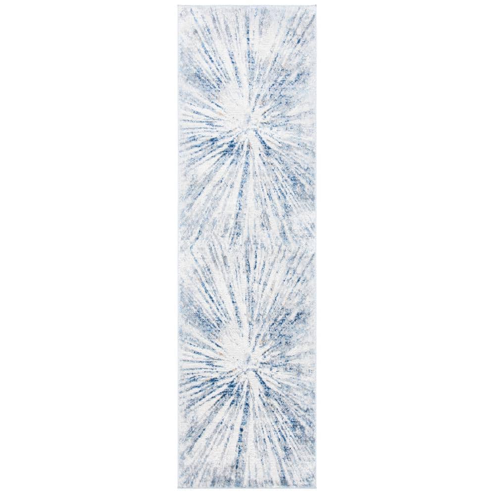 Gray and Blue Abstract Flat Woven Runner Rug