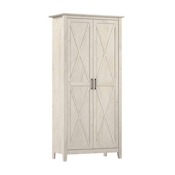Bush Furniture Key West Linen White Oak/Pure White Particle Board 31.69 in. Pantry Cabinet with Adjustable Shelves