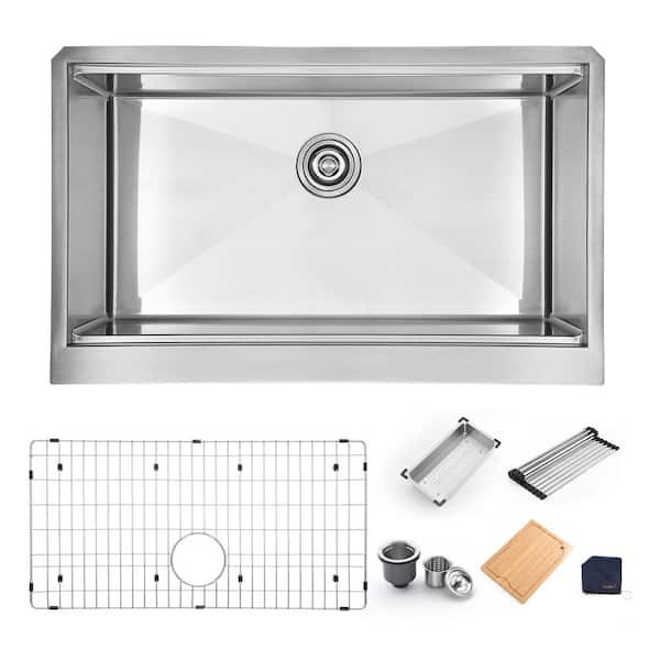 Farmhouse Apron-Front 16-Gauge Stainless Steel 36 in. Single Bowl Workstation Kitchen Sink with Accessories