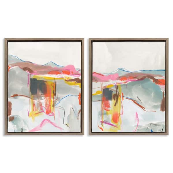Stupell Industries Restless Soft Mountain Abstract by Melissa Wang 2 Pieces Brown Floater Frame Abstract Graphic Art Print 31 in. x 25 in.
