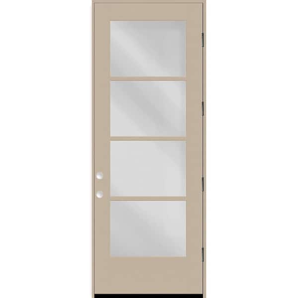 Legacy 32 in. x 96 in. Icon 4-Lite Modern Clear Glass LHOS Sandstone Fiberglass Prehung Front Door with 4-9/16 Jamb