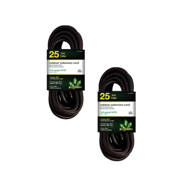 Go Green Power 25 ft. 14/3 SJTW Outdoor Extension Cord - Black (2-Pack)