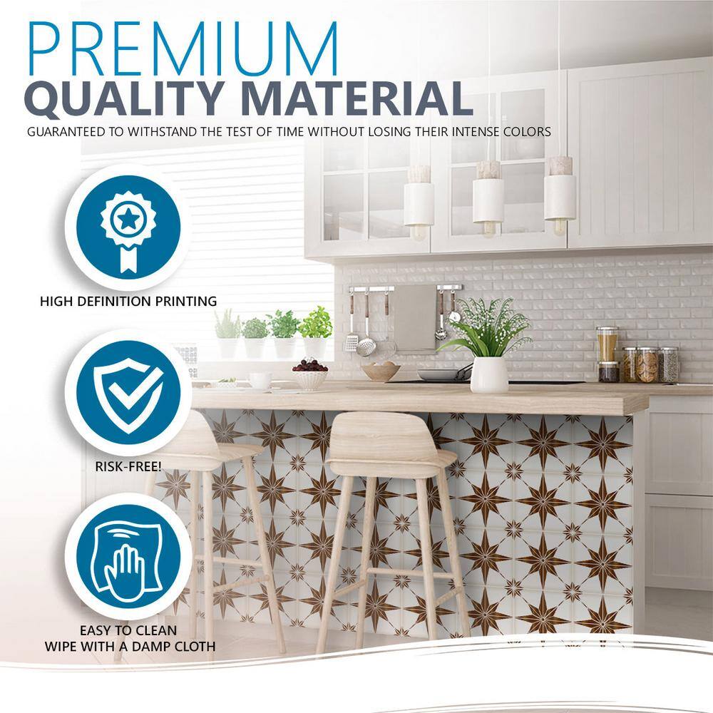 Brown and White Star Shaped Vinyl Peel and Stick Tile Set