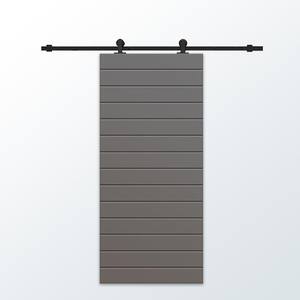 30 in. x 96 in. Light Gray Painted Composite MDF Paneled Interior Sliding Barn Door with Hardware Kit