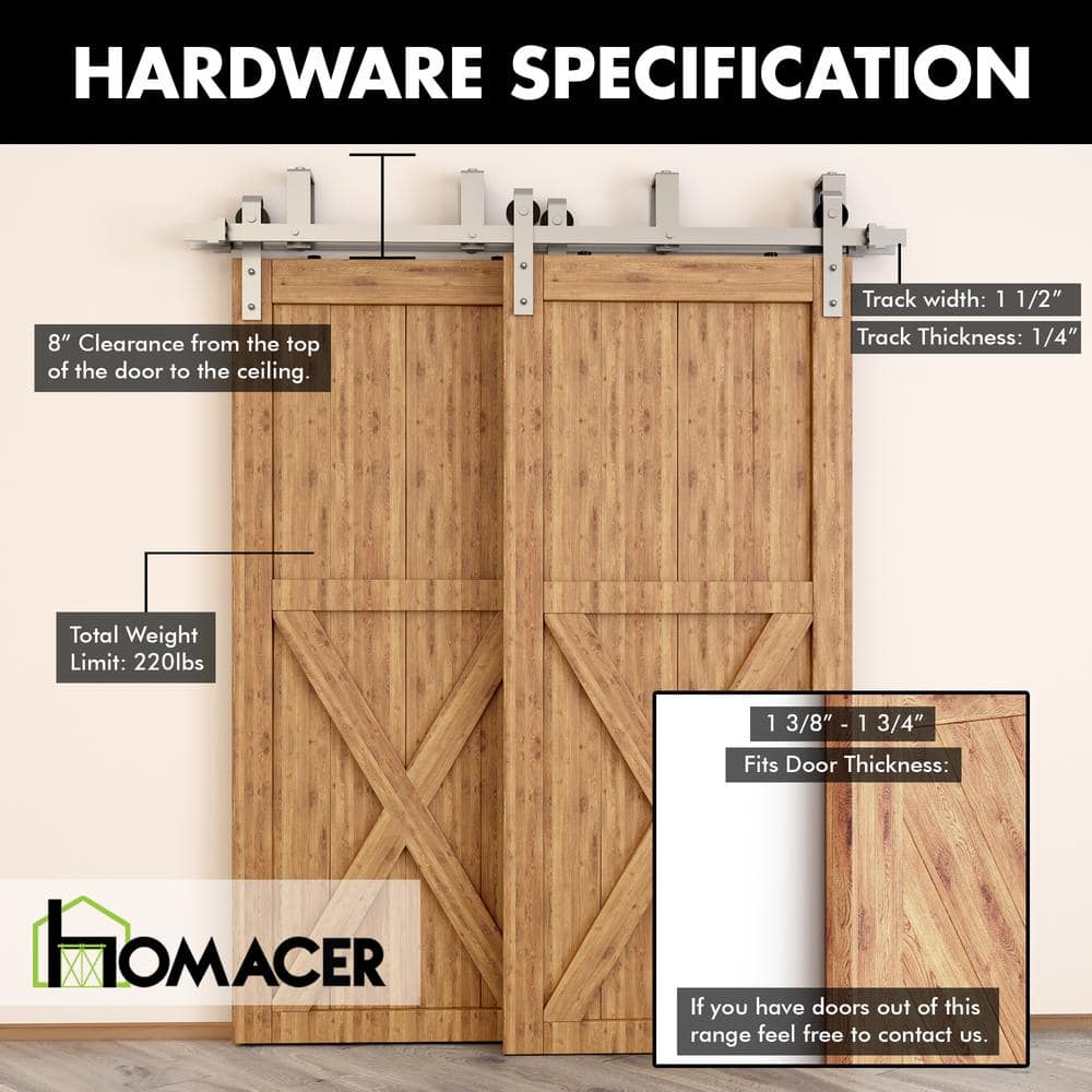 Brushed Nickel Double Track Bypass Sliding Barn Door Hardware Kit