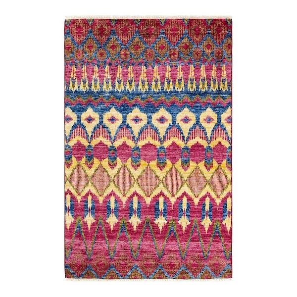 Solo Rugs Modern One-of-a-Kind Contemporary Purple 3 ft. 10 in. x 6 ft. 2 in. Floral Area Rug