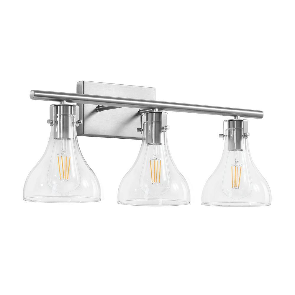 KAISITE 23.4 in. 3-Light Brushed Nickel Vanity Light with Clear Glass ...