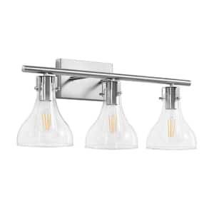 23.4 in. 3-Light Brushed Nickel Vanity Light with Clear Glass Shade Modern Bathroom Light Fixtures