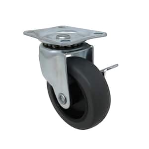 3 in. Gray Rubber Like TPR and Steel Swivel Plate Caster with Locking Brake and 175 lb. Load Rating