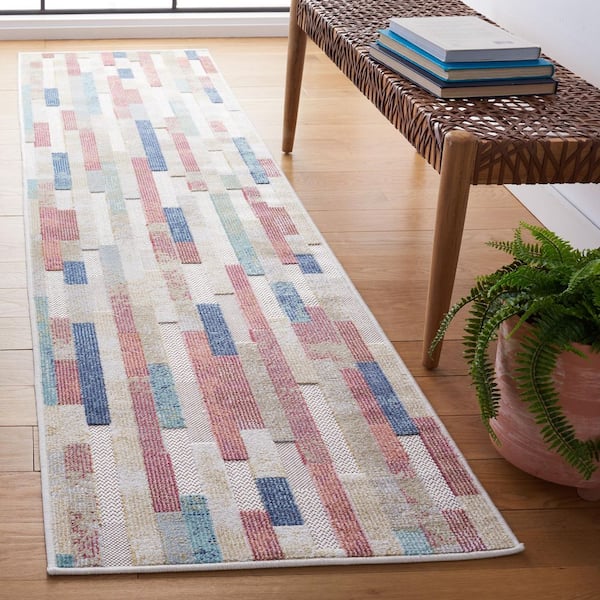 Cabana Red/Aqua/Ivory 2 ft. x 9 ft. High-Low Bricked Indoor/Outdoor Runner Rug