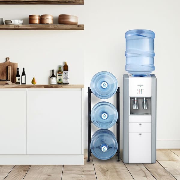 3-Tier Water Jug Holder, 5 Gal. Bottle Rack for 3, Heavy Duty Water Jug Stand for Kitchen, Office, Living Room, Black
